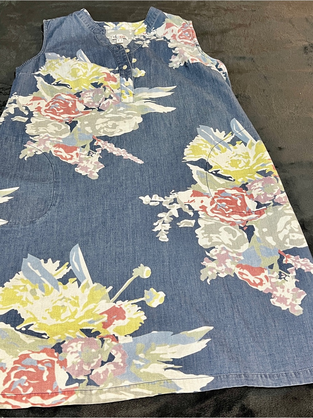 Denim&Co Wms Blue Cotton Stretch Floral Sleeveless Preppy Casual Summer Dress S - Picture 9 of 13